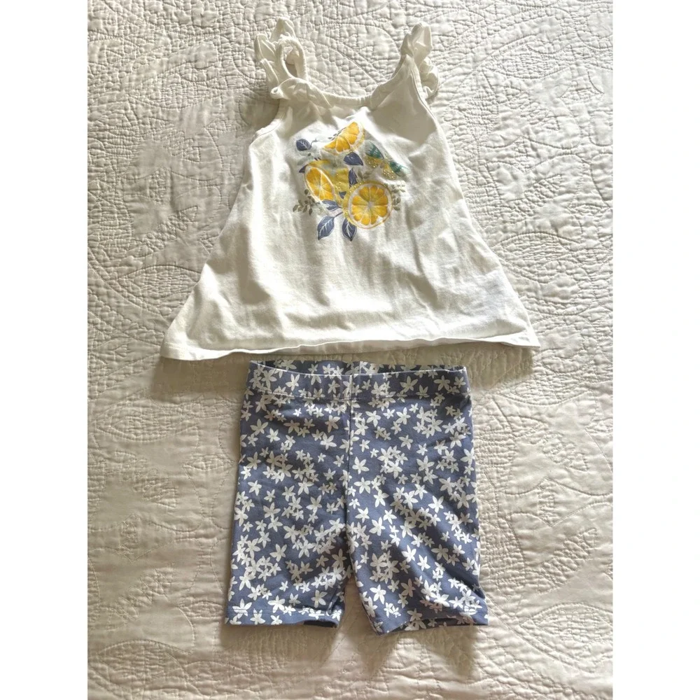 Tahari Girls 4 Piece Summer Set Bundle Lemon Tank Floral Striped‎ Short 3T